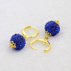 Elegant Sapphire Austrian Crystal Ball Dangle Blue and Gold Earrings